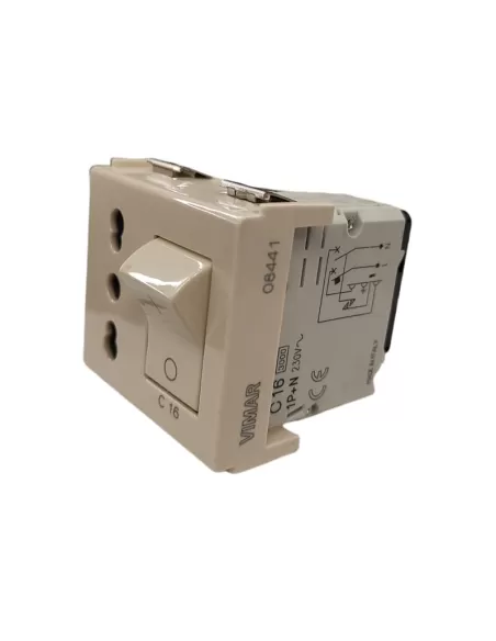 Vimar 08441 2P T 16A P17/11 Socket with C16 Circuit Breaker 8000 Series