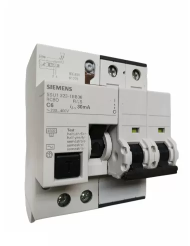 Siemens interruttore magnetotermico differenziale 2p c6 icn 4,5ka icu 6ka tipo ac 30ma 5su13231bb06