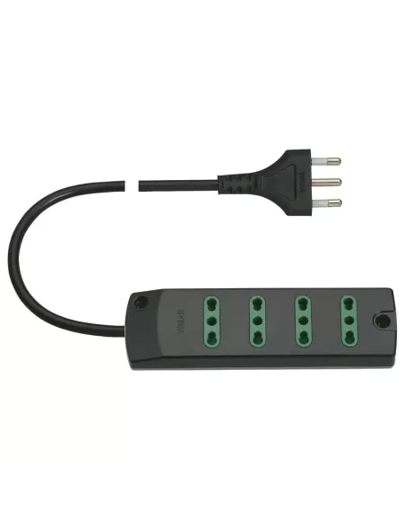 Vimar 00404.C 4-Way Dual-Push Socket Power Strip 10/16A 16A Black With Cable