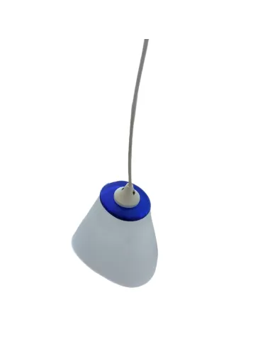Lampada sospensione vetro satinato cromato anello blu e14 s60
