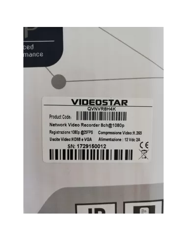 Videostar by top italia srl qvnvr8h4k videostar qvnvr8h4k nvr 8ch,h 265,4k,onvif,1hdd,80mbs