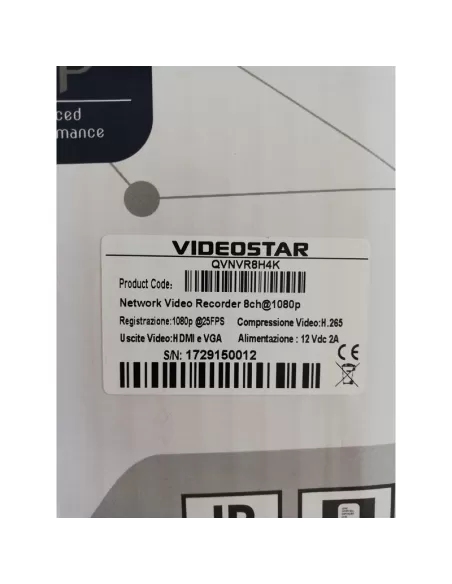 Videostar by top italia srl qvnvr8h4k videostar qvnvr8h4k nvr 8ch,h 265,4k,onvif,1hdd,80mbs