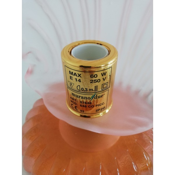 Leucos 648.co.rosa bedside lamp in curved pink crystal (Murano glass) with gold structure 1x60w e14