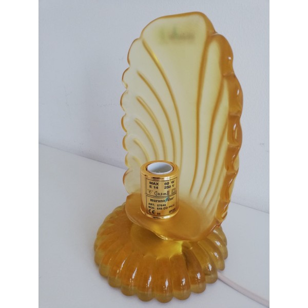 Leucos 648.co.am lampada comodino in cristallo curvato avorio struttura oro 1x60w e14 (vetro di murano)