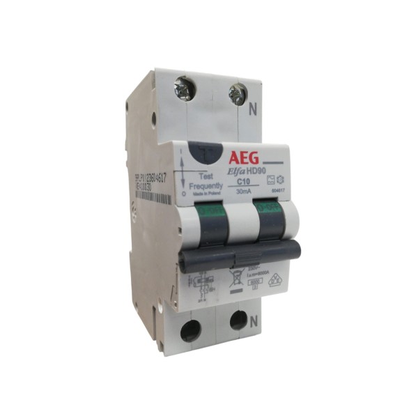 Aeg 604617 differential circuit breaker elfa hd90 1p+n c 10a 6ka 30ma