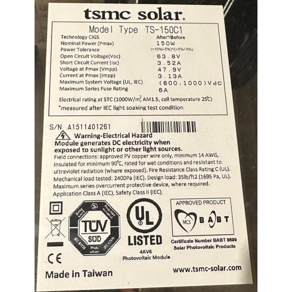Module solaire Tsmc 150w