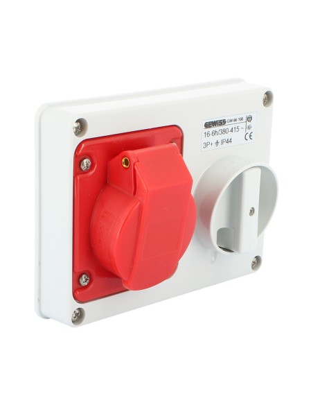 Gewiss gw66108 horizontal interlocked socket, flush-mounted, 3p+t, 16a, 400v, 6h, without fuse base