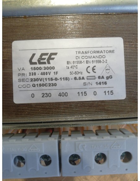 Lef q150c230 Single-phase control transformer 1500va, in 230-400v, out 115-0-115v